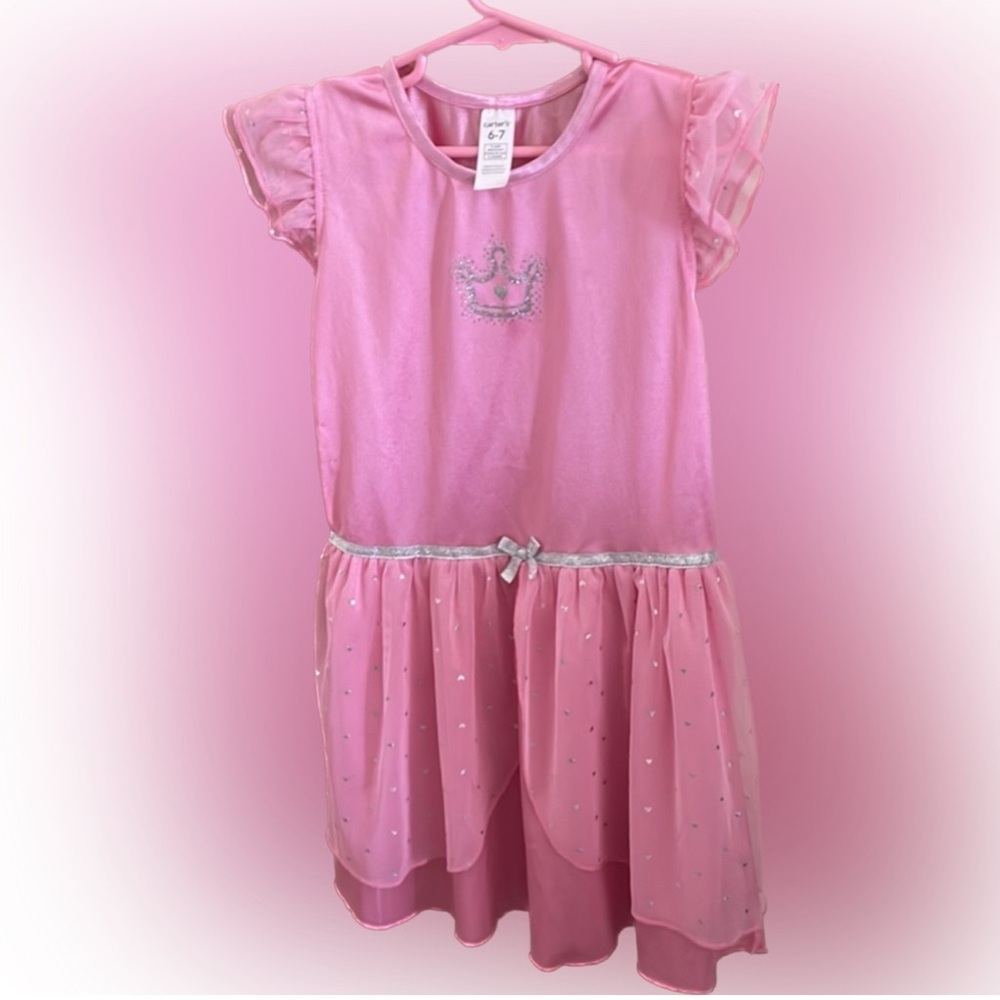 Charming Pink Kids Dress with Crown Detail